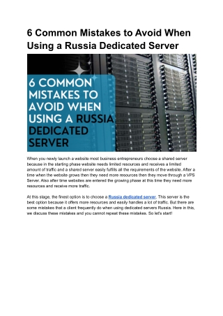 6 Common Mistakes to Avoid When Using a Russia Dedicated Server