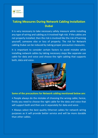 Taking Measures During Network Cabling Installation Dubai