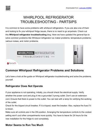 whirlpool refrigerator troulbeshooting -partsips