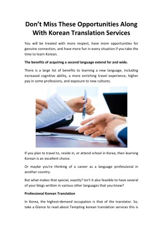 Don’t Miss These Opportunities Along With Korean Translation Services