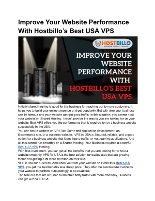 Improve Your Website Performance With Hostbillo’s Best USA VPS