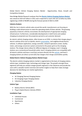 Global Electric Vehicle Charging Stations Market