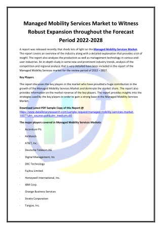 Global Managed Mobility Services Market Opportunities and Forecast 2020-2027