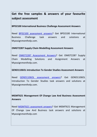 Get the free samples & answers of your favourite subject assessment