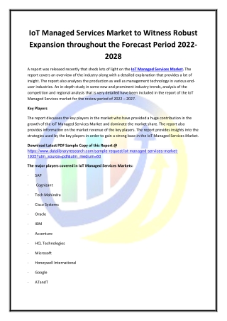 Global IoT Managed Services Market Opportunities and Forecast 2020-2027