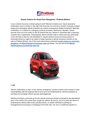 Suzuki Celerio On Road Price Bangalore _ Pratham Motors