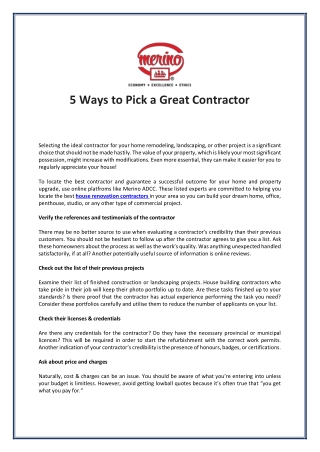 5 Ways to Pick a Great Home Contractor