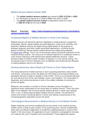 Medical Sensors Market Outlook 2028