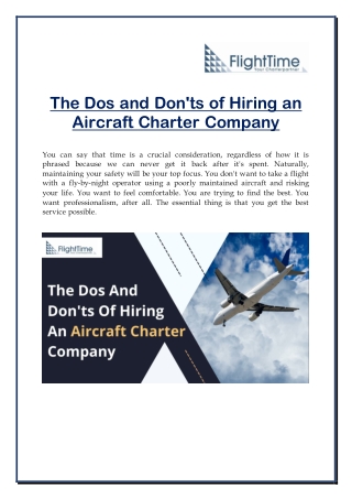 The Dos and Don'ts of Hiring an Aircraft Charter Company