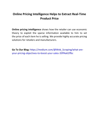 Online Pricing Intelligence Helps to Extract Real-Time Product Price