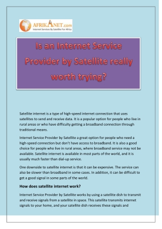 Internet Service Provider by Satellite