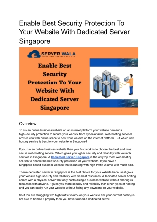 Enable Best Security Protection To Your Website With Dedicated Server Singapore