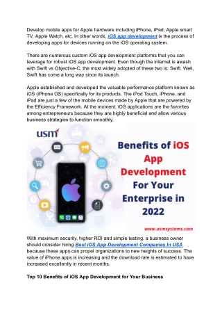Benefits of iOS App Development for Your Enterprise in 2022