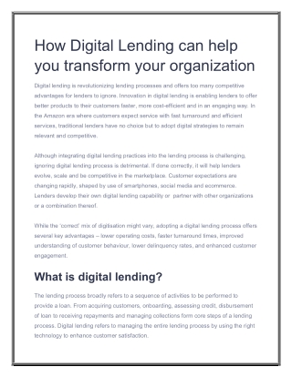 How Digital Lending can help you transform your organization