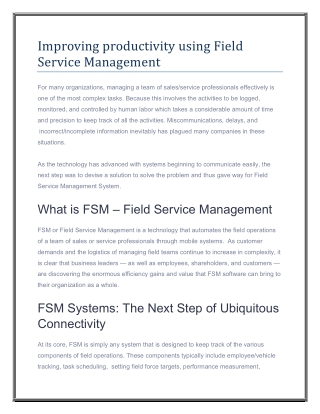 Improving productivity using Field Service Management