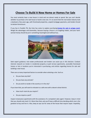 Choose To Build A New Home or Homes For Sale