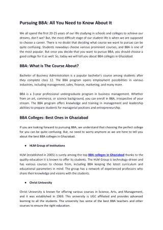 Pursuing BBA: All You Need to Know About It