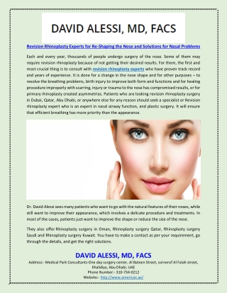 Revision Rhinoplasty Experts for Re-Shaping the Nose and Solutions for Nasal Problems