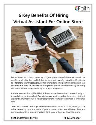 6 Key Benefits Of Hiring Virtual Assistant For Online Store