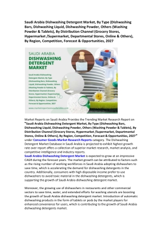 Saudi Arabia Dishwashing Detergent Market Research Report 2021-2027