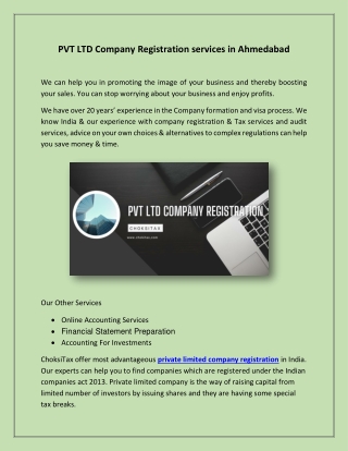 PVT LTD Company Registration services in Ahmedabad