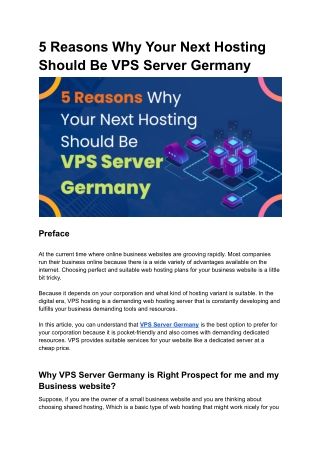 5 Reasons Why Your Next Hosting Should Be VPS Server Germany