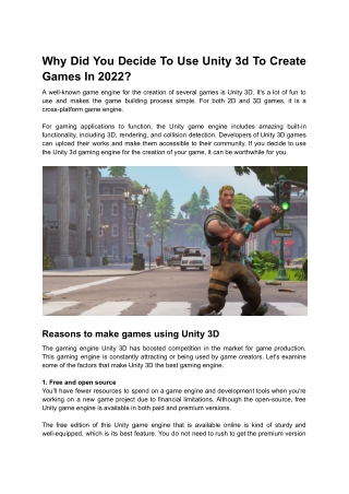 Why Did You Decide To Use Unity 3d To Create Games In 2022_
