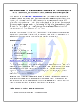 Global Coronary Stents Market Opportunities and Forecast 2020-2027