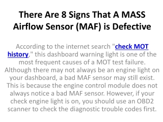 There Are 8 Signs That A MASS Airflow Sensor (MAF) is Defective