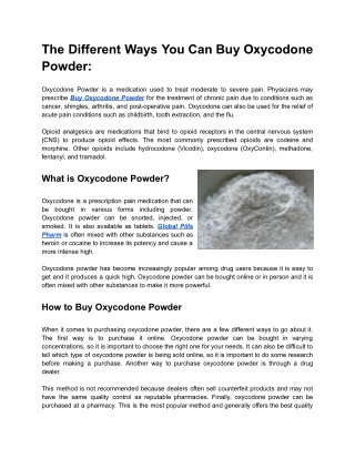 The Different Ways You Can Buy Oxycodone Powder_