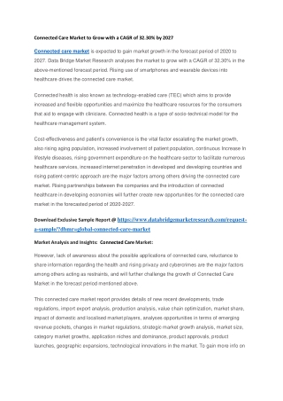 Connected Care Market to Grow with a CAGR of 32.30 by 2027