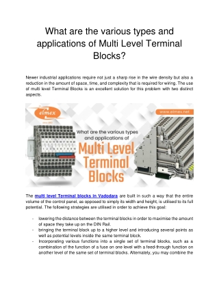 What are the various types and applications of Multi Level Terminal Blocks?