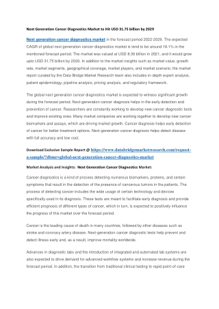 Next Generation Cancer Diagnostics Market to Hit USD 31.75 billion by 2029