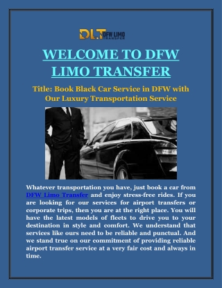 Book Black Car Service in DFW with Our Luxury Transportation Service