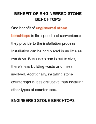 BENEFIT OF ENGINEERED STONE BENCHTOPS