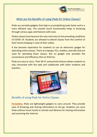 What are the Benefits of using iPads for Online Classes?