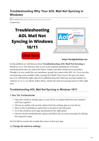 Troubleshooting Why Your AOL Mail Not Syncing in Windows