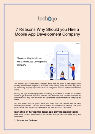7 Reasons Why Should you Hire a Mobile App Development Company