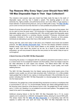 Top Reasons Why Every Vape Lover Should Have NKD 100 Max Disposable Vape In Their  Vape Collection!!