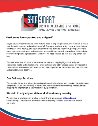 Ship Smart Inc. Pack and Ship services