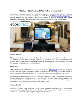 What Are The Benefits Of POS System In Hospitality