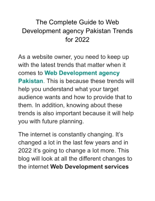 The Complete Guide to Web Development agency Pakistan Trends for 2022