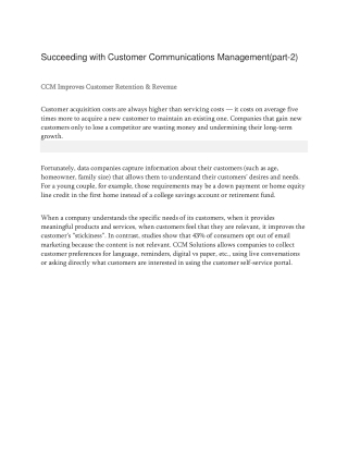 Succeeding with Customer Communications Management (Part-2)