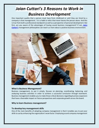 Why Work in Business Development According to Jaian Cuttari
