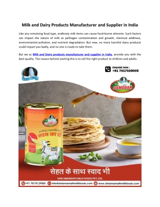 Milk and Dairy Products Manufacturer Supplier in India