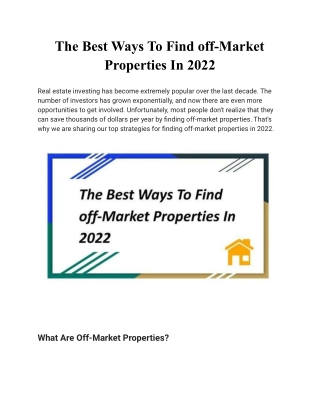 The Best Ways To Find off-Market Properties In 2022