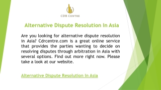 Alternative Dispute Resolution In Asia  Cdrcentre.com