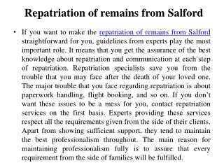 Repatriation of remains from Salford