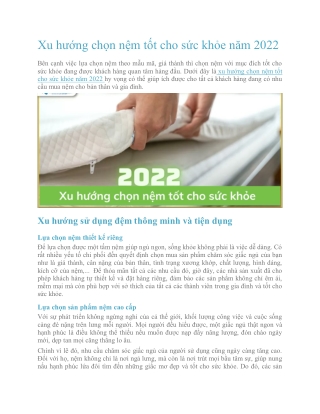 Xu hướng chọn nệm tốt cho sức khỏe năm 2022