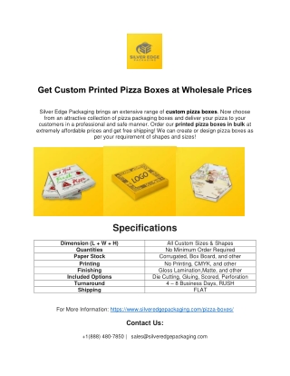 Get Custom Printed Pizza Boxes At Wholesale Prices